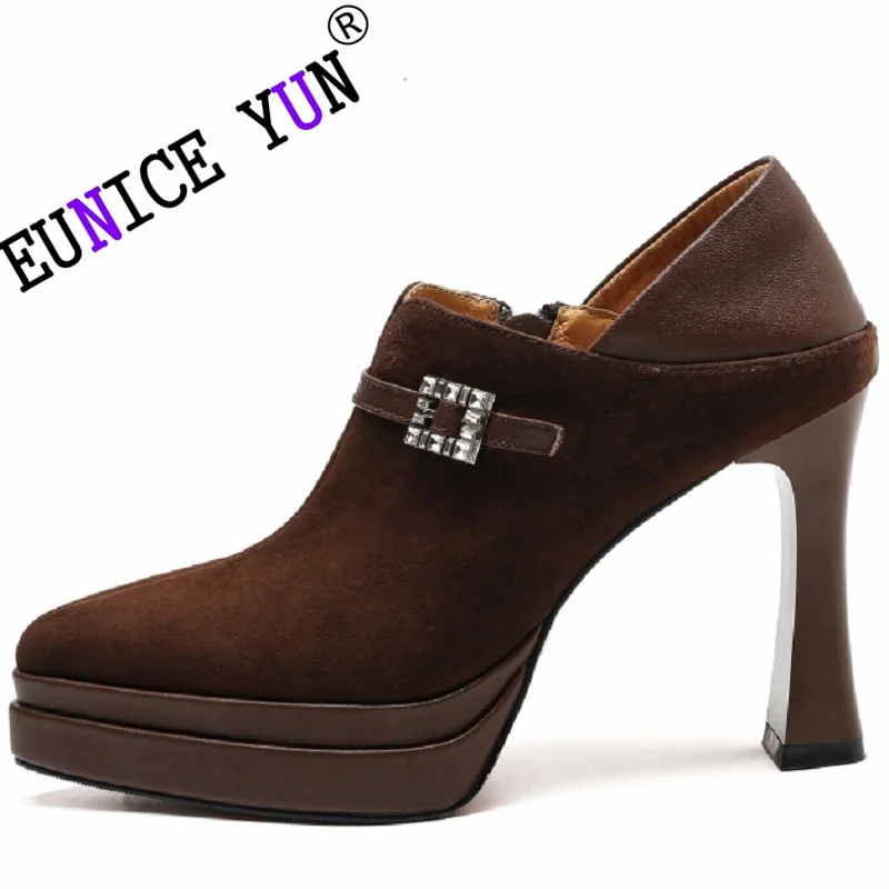 Туфли-лодочки женские из натуральной кожи на высоком каблуке платформе