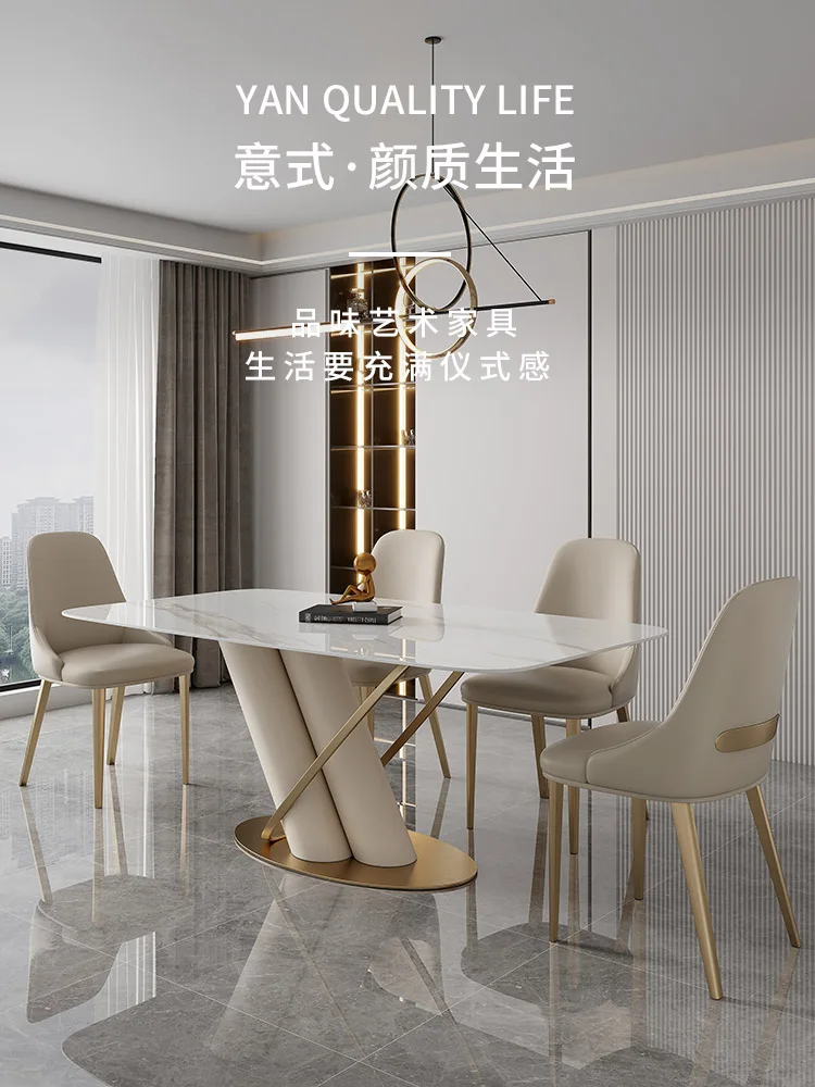 

High End Italian Minimalist Light Luxury Slate Table Modern Minimalist Home Size Rectangular Marble Chair Combination
