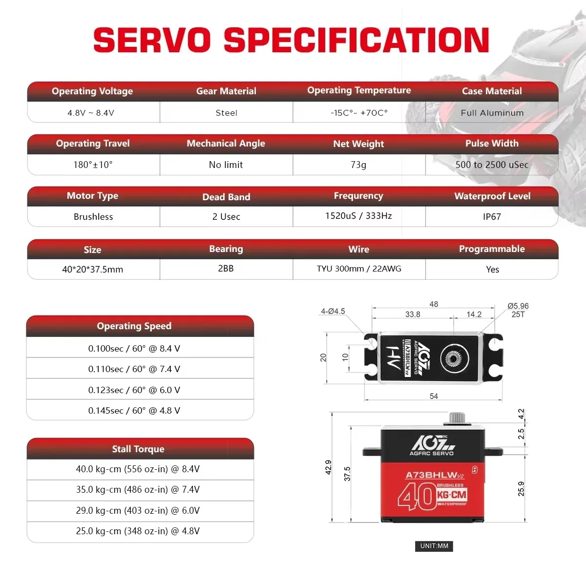 DroMaAGFRC A73BHLW V2 A73CHLW V2 HV 40кг 32кг Металлический редуктор Водонепроницаемый IP67 Бесщеточный стандартный сервопривод для радиоуправляемых автомобилей 110, краулеров и багги. (art.: 3920dceba3f6f) - 3920dceba3f6f
