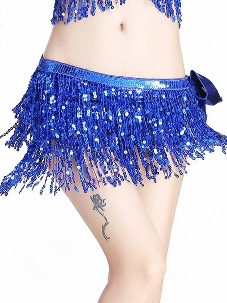

Women's Belly Dance Hip Scarf Performance Outfits Skirt Sequins Tassel Mini Skirts Music Festival Costumes Wrap Belt