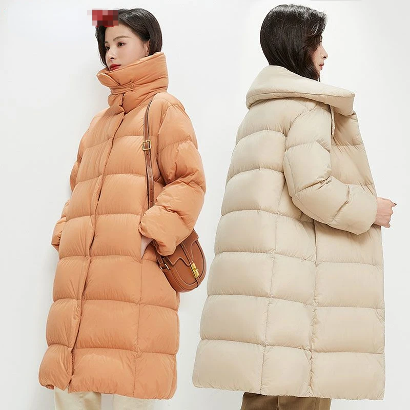 Парка Новинка 2023 Корейская Свободная куртка на белом утином пуху с воротником-стойкой женские зимние куртки средней длины с подкладкой E620