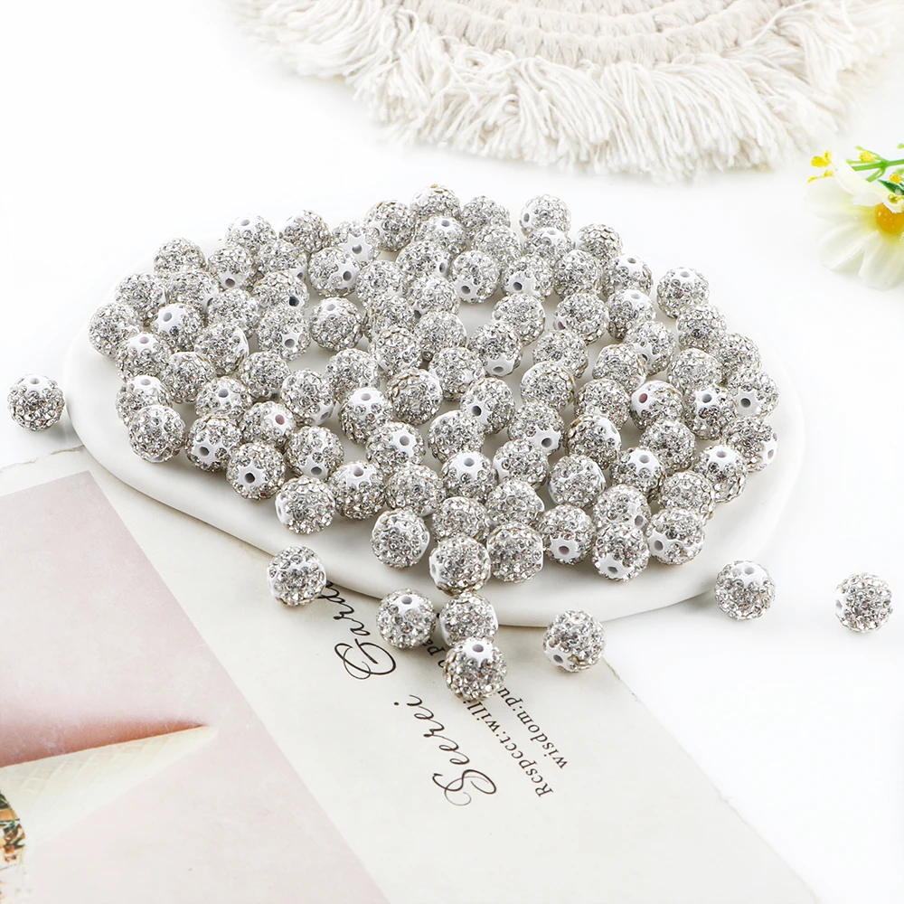 10 мм белые глиняные круглые бусины со стразами для изготовления ювелирных