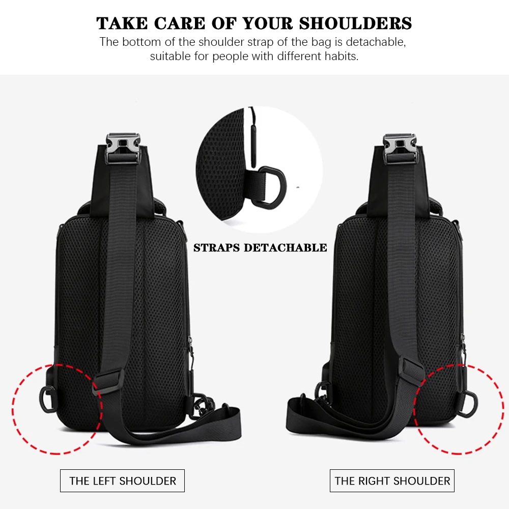 Nylon Chest Bag for Men Multifunction Crossbody Bag Trend Waterproof Anti-theft Charging USB Knapsack Male Sport Casual Backpack