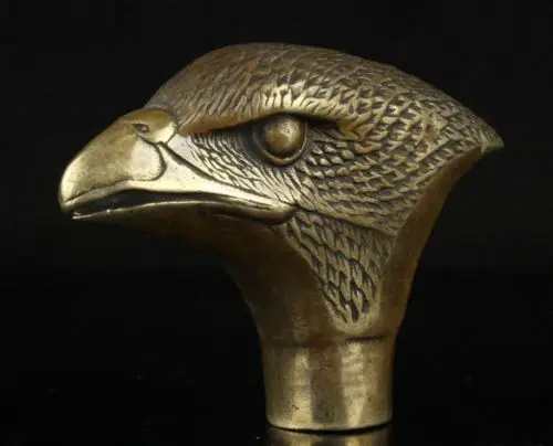 

chinese Old Bronze Hand Carved Eagle Statue Cane Walking Stick Head