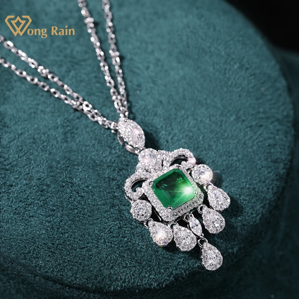 

Wong Rain Vintage Solid 925 Sterling Silver 3EX VVS Emerald Created Moissanite Diamonds Pendant Necklaces for Women Jewelry Gift