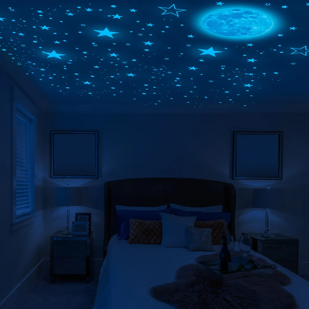 Luminous Moon Stars Wall Stickers For Kids Room Bedroom Decor Glow In The Dark Earth Wall Decals Noctilucent Stickers Home Decor