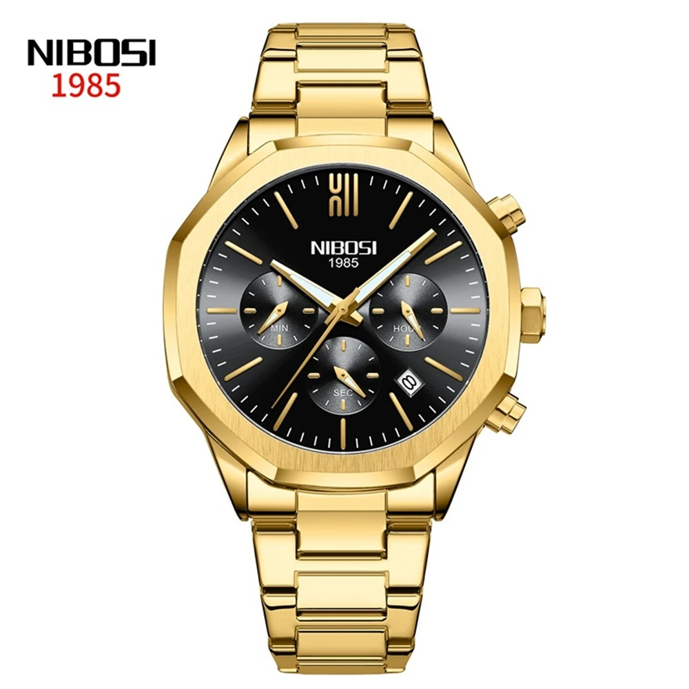 

NIBOSI 2023 Luxury New Mens Black Watch Calendar Display Luminous Waterproof Stainless Stee Quartz Wristwatch Relogio Masculine