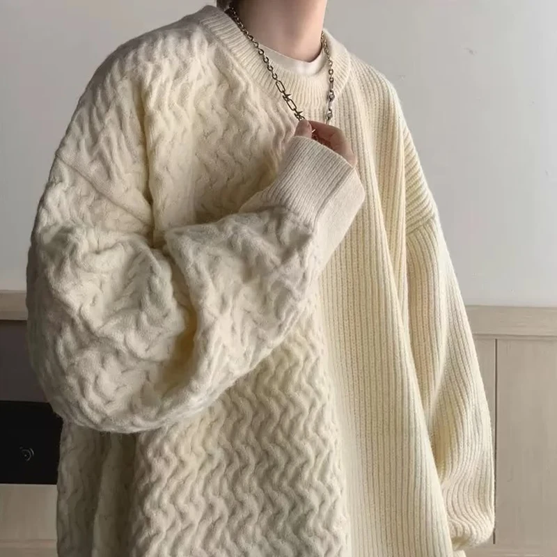 

2023 Рождественский вязаный свитер, мужской свитер в уличном стиле, мужской однотонный вязаный пуловер в стиле Харадзюку, винтажные Зимние Повседневные свитера с круглым вырезом