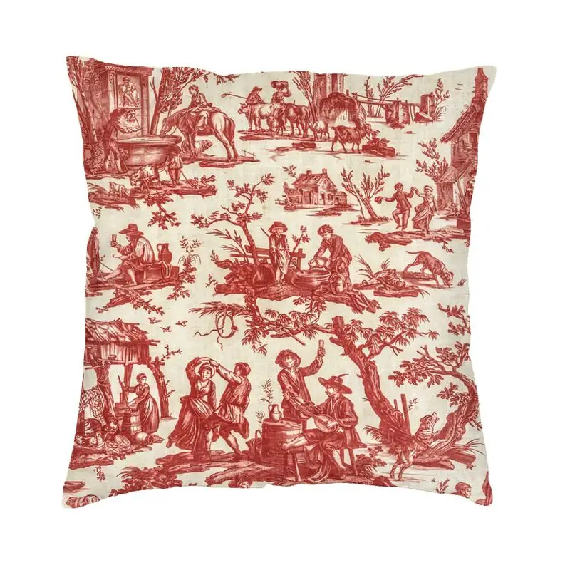 Red Toile De Jouy Motif Pattern Cushion Covers 40x40 Vintage French Art Pillow Case for Sofa Car Square Pillowcase Home Decor
