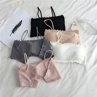 puimentiua crop tops for women removable paddad short tube tops camisole anti sagging thin strap bralets soft cotton material