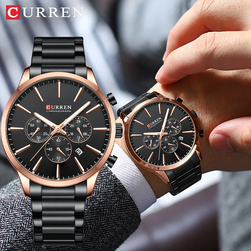 

Fashion Chronograph CURREN Auto Date Quartz Man Watches Business Sports Stainless Steel Men's Wristwatches Casual Male Clocks