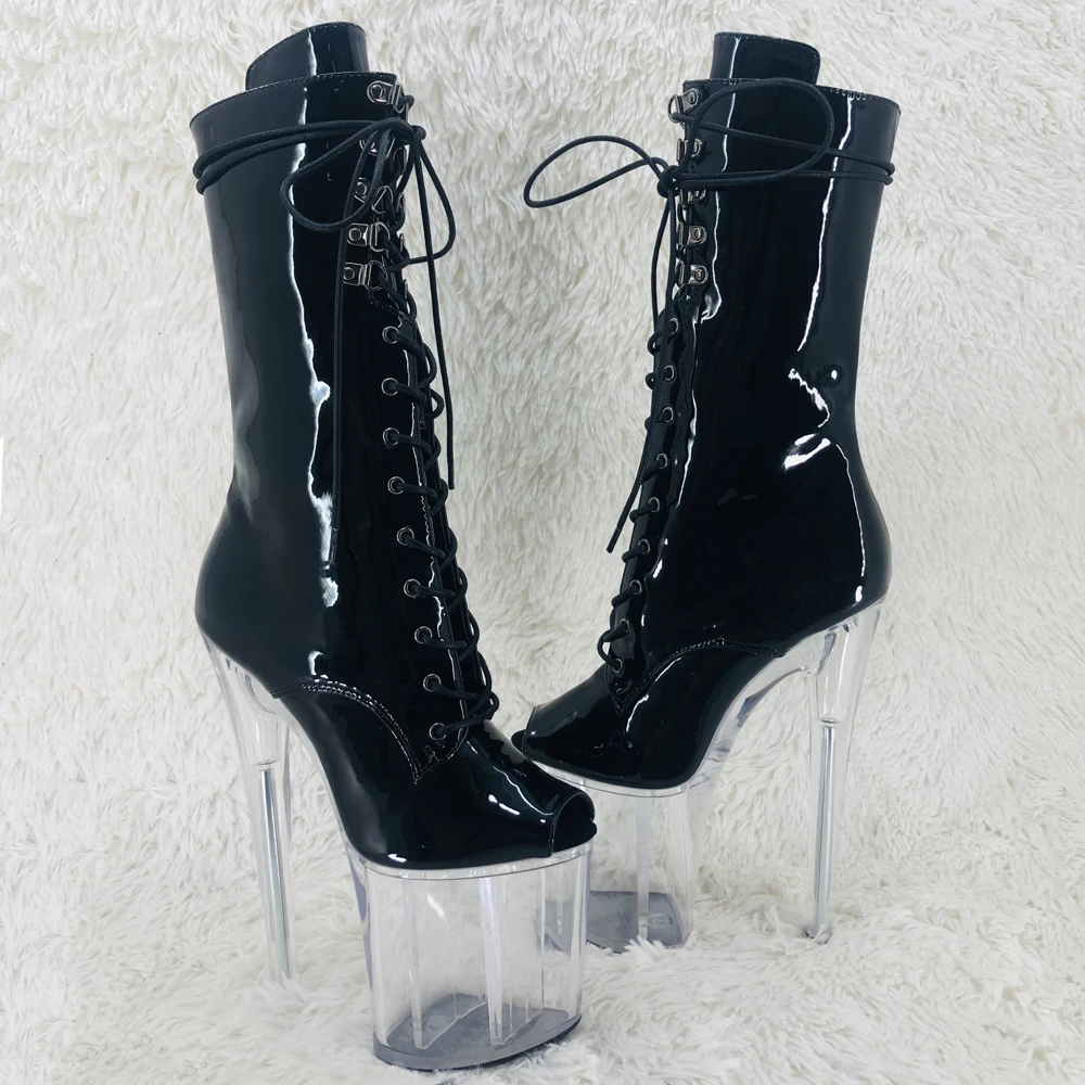 Leecabe 20CM/8inches Patent PU upper High Heel platform Boots open toe Pole Dance boots