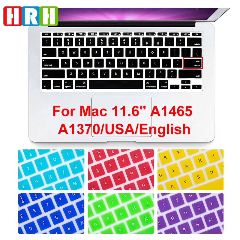 

Ажурная Водонепроницаемая силиконовая защитная клавиатура HRH на английском языке с подсветкой для Mac Book Air 11,6 дюйма, A1370, A1465, для ноутбуков ...