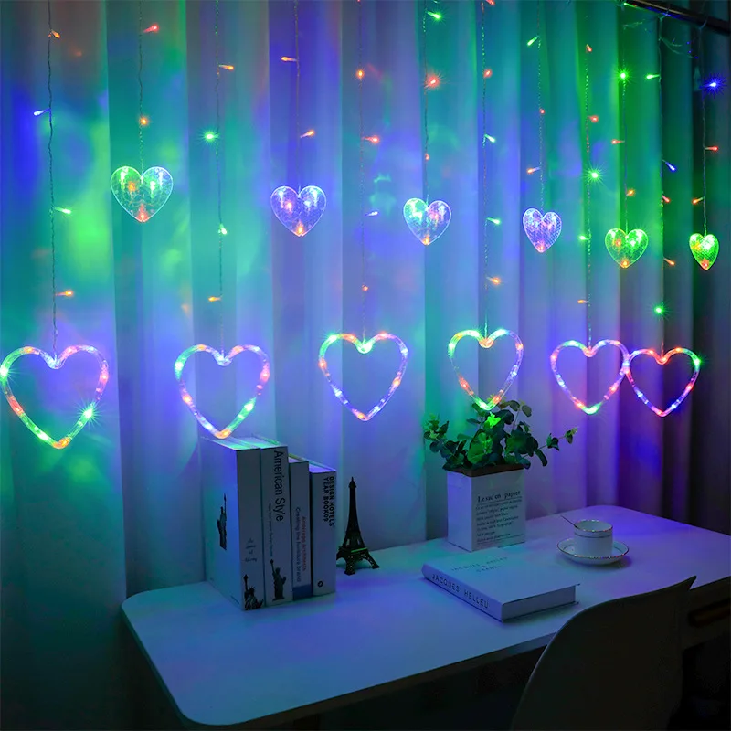 led hearts curtain light 220v 110v christmas garland string fairy lights outdoor for home wedding party new year decor free global shipping