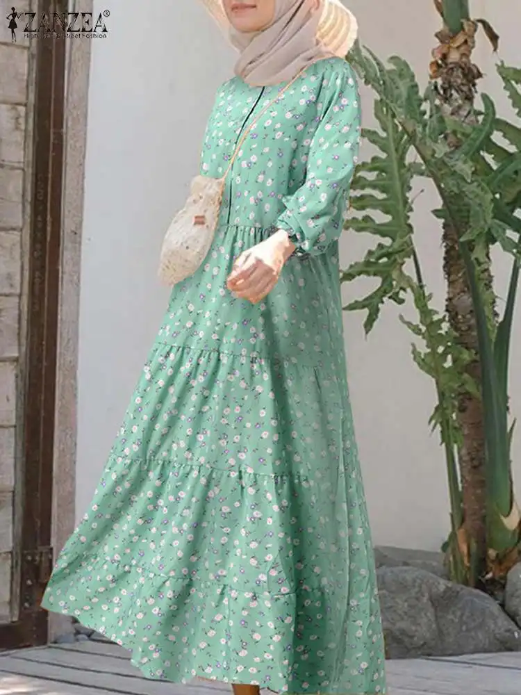 Платье ZANZEA женское с принтом в мусульманском стиле, элегантный праздничный повседневный элегантный кафтан, сарафан с длинными рукавами, об...
