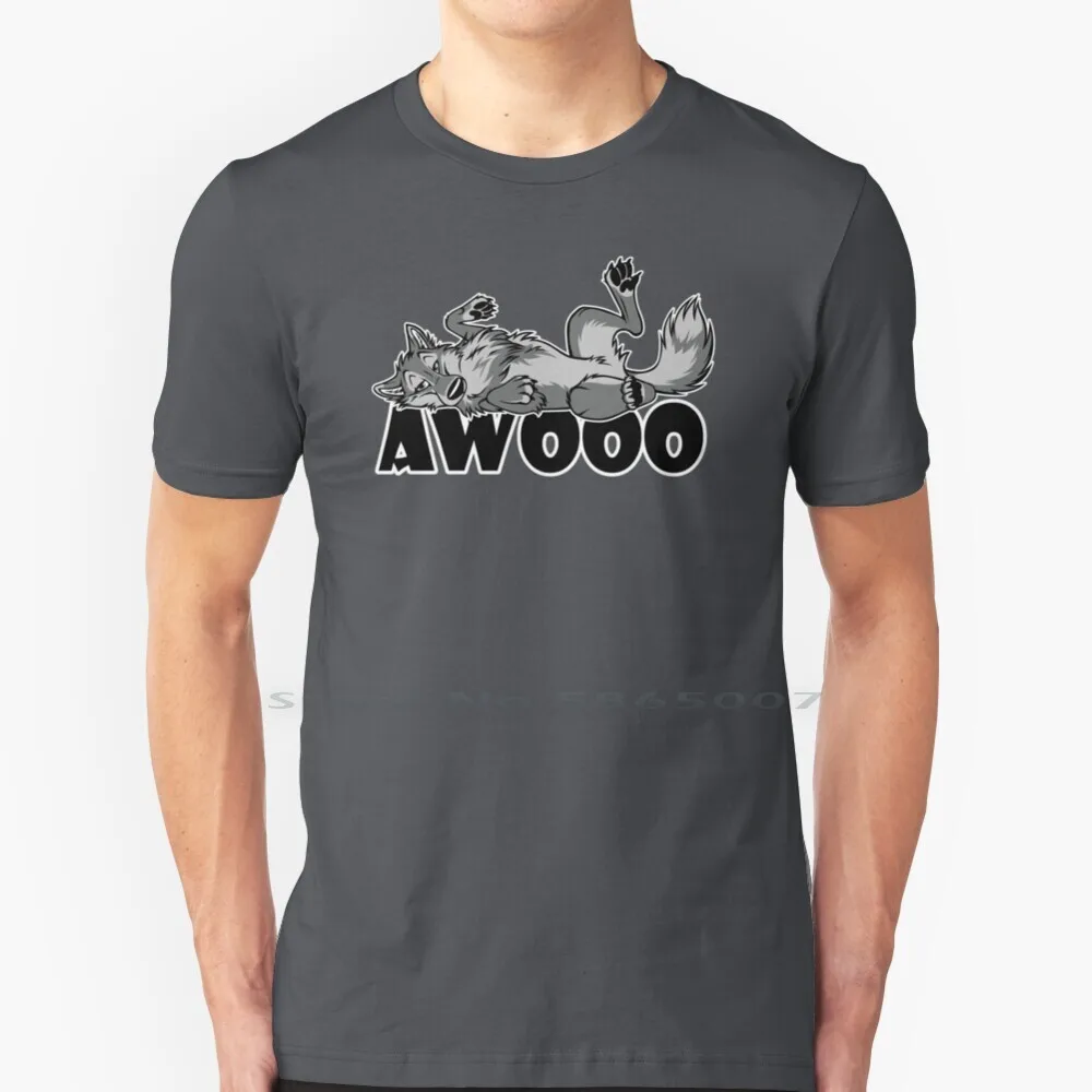 

Lazy Awoo Feral Wolf T Shirt 100% Cotton Wolf Wolves Howling Lazy Feral Wild Animal Furry Anthro Bellyrubs Awooo Tanidareal Big
