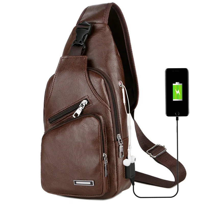 

Нагрудная мужская сумка с защитой от кражи, многофункциональный регулируемый портфель на ремне для гарнитуры, с отверстием для зарядки, с одной лямкой