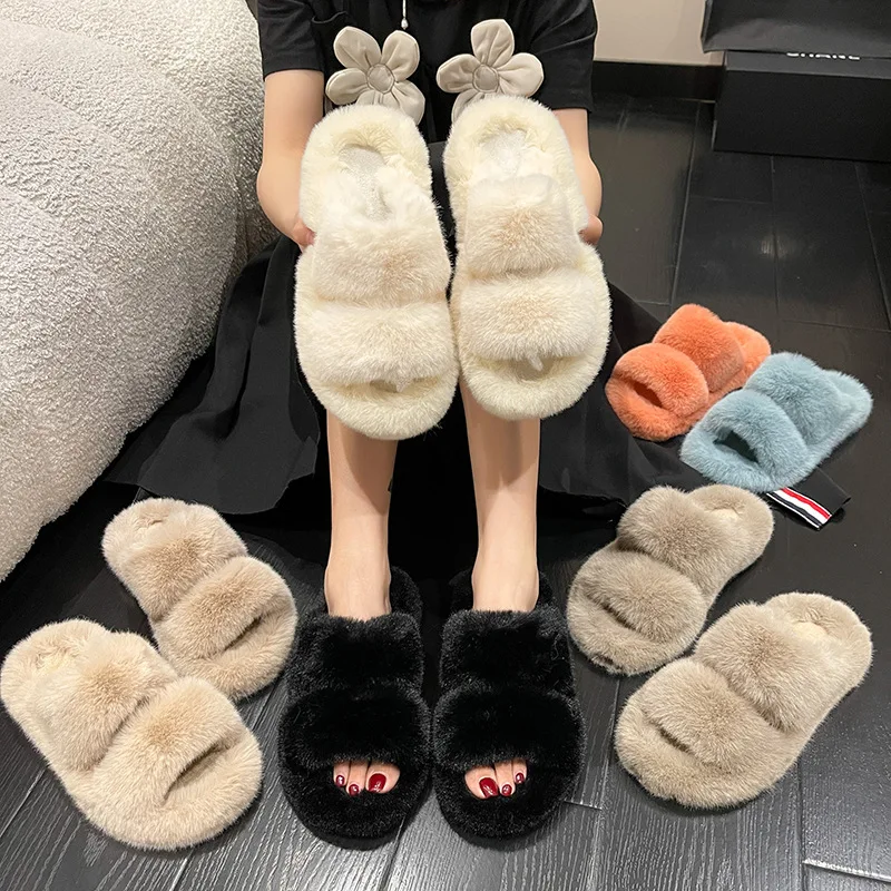 

Fur Heels 2022 Sandals Open Toe Flat Summer Shoes Woman Cross Large Size New Peep Clogs Without Girls Fashion Big Outside