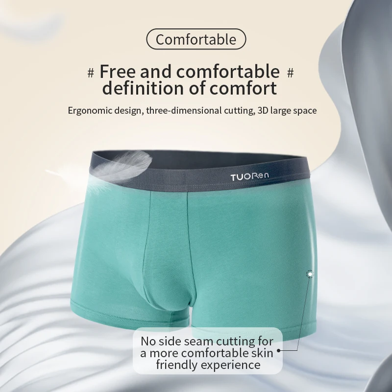 TUORen Men’s Antibacterial Underwear with Flat-Angle Four-Corner Design and 5A-Grade Cotton for Pure Color