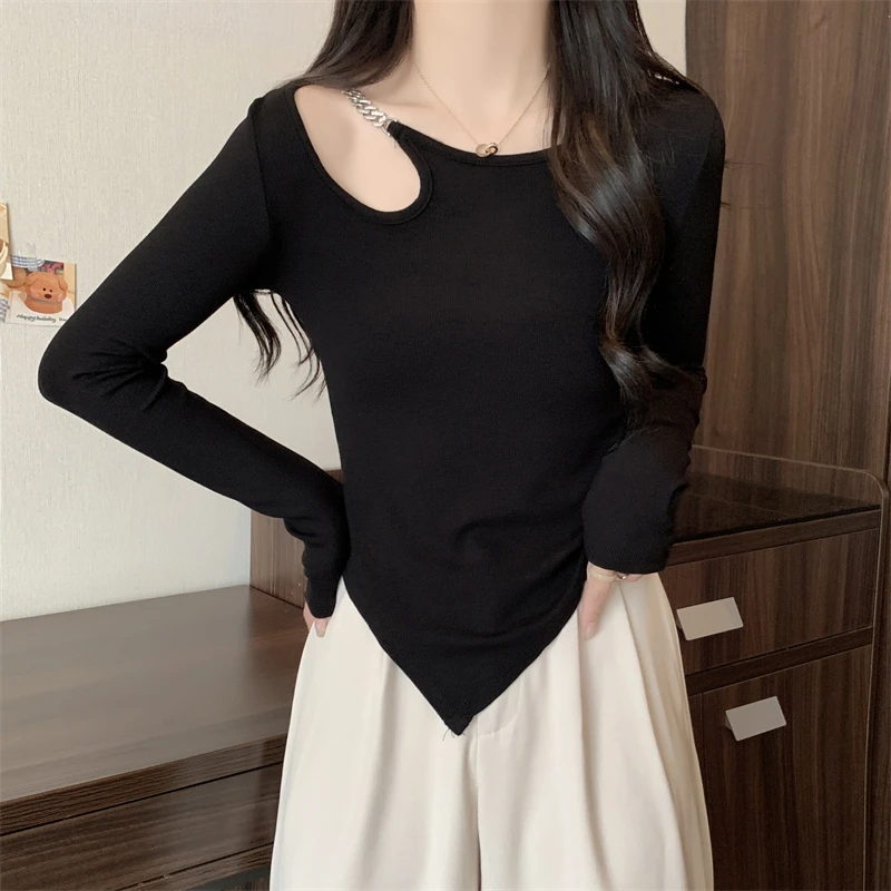 

Long Sleeve Winter T-shirt Woman Korean Fashion Tee Shirt Femme Hollow Out Sexy Crop Top Women Y2K Vintage Tshirt Clothes