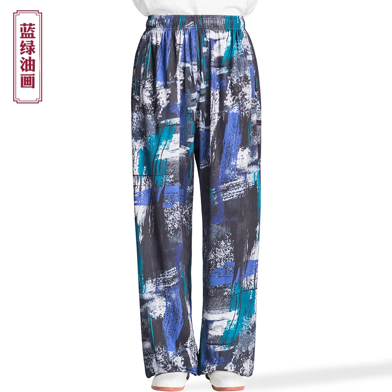 Chinese Traditional Women Yoga Tai Chi Wushu Martial Arts Pants Flower Print Sweatpants Meditation Wing Chun Casual Workout Pant
