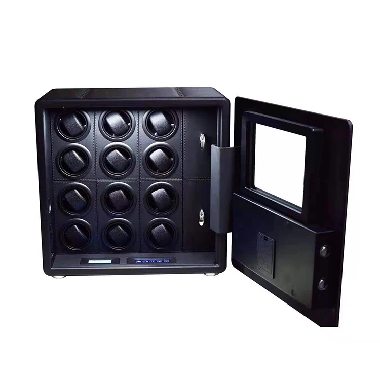 

Modern Watch Safe Automatic LED Black Reliable Remote Control Motor 12 Watch Winder Safes Box