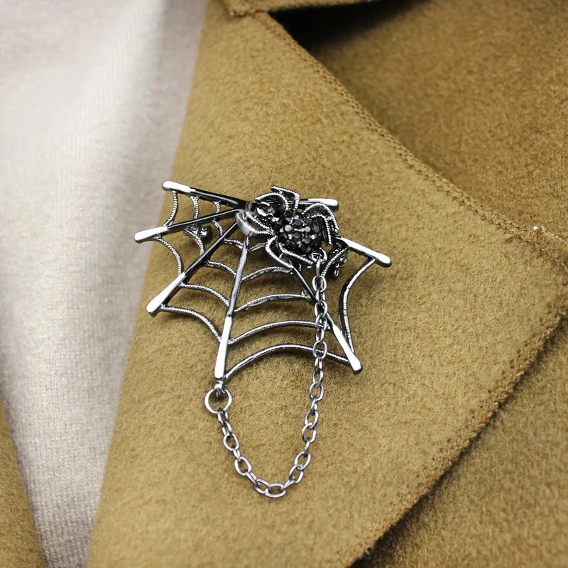 Delicate Silver colour Cobweb Spider Pins Web Coat Windbreaker Lapel Elegant Female Brooch Gifts For Unisex Female Accessories