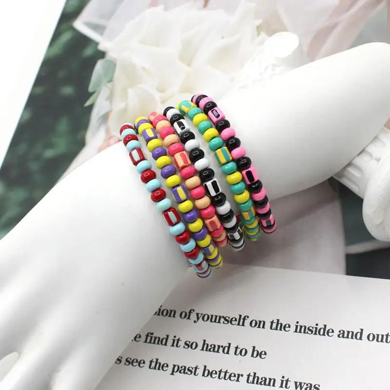

Ethnic Style Enamel Painting Oil Bracelet Hand-woven DIY Rainbow Color Matching Cuffs Woman Folding Bracelet Charm Jewelry