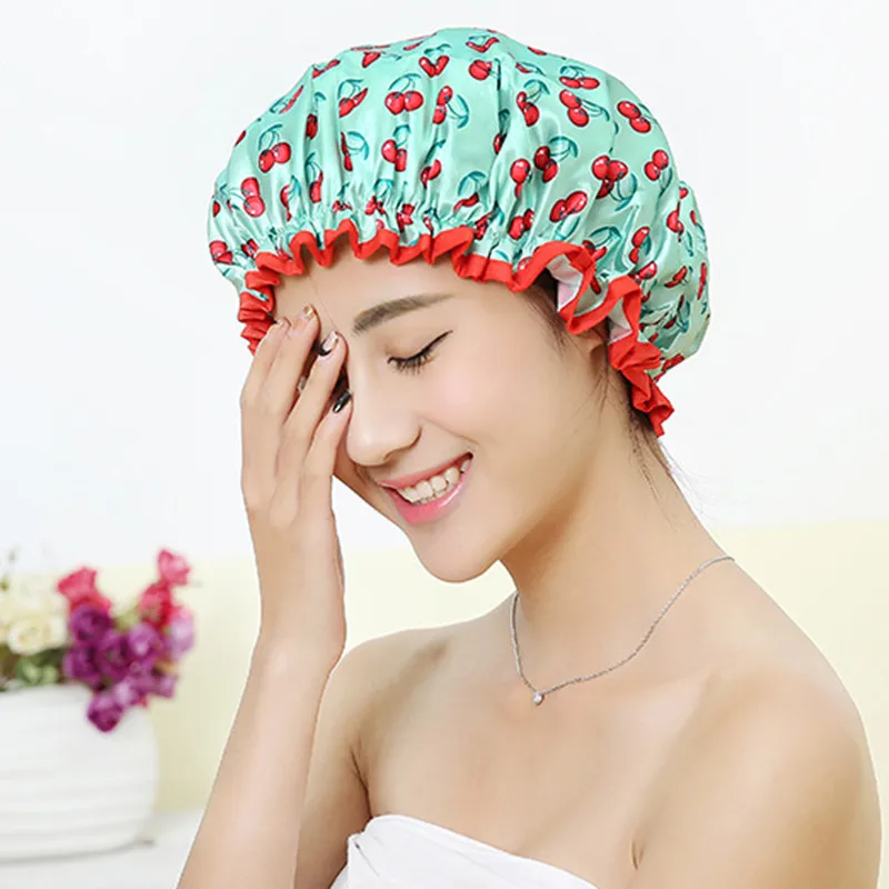 Women Shower Cover Hat Double Layer Supplies Waterproof Thick Bathroom Accessories Cap Hair images - 6