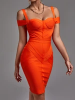 orange bandage dress 2022 new womens off shoulder bodycon dress elegant sexy mini evening club party dress high quality summer