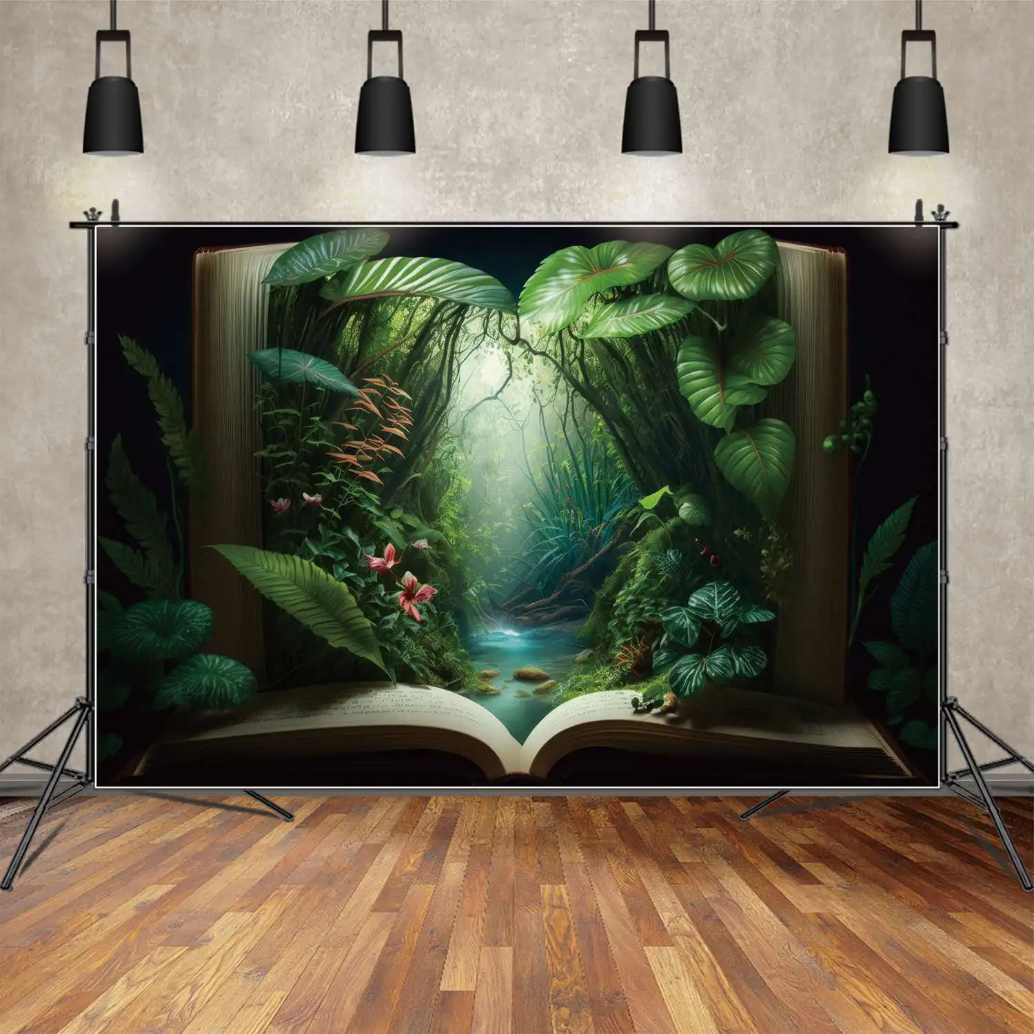 

Тропический фон для фотосъемки с рисунком пальмы зеленой травы листьев книг Пола под заказ Детские Фотообои
