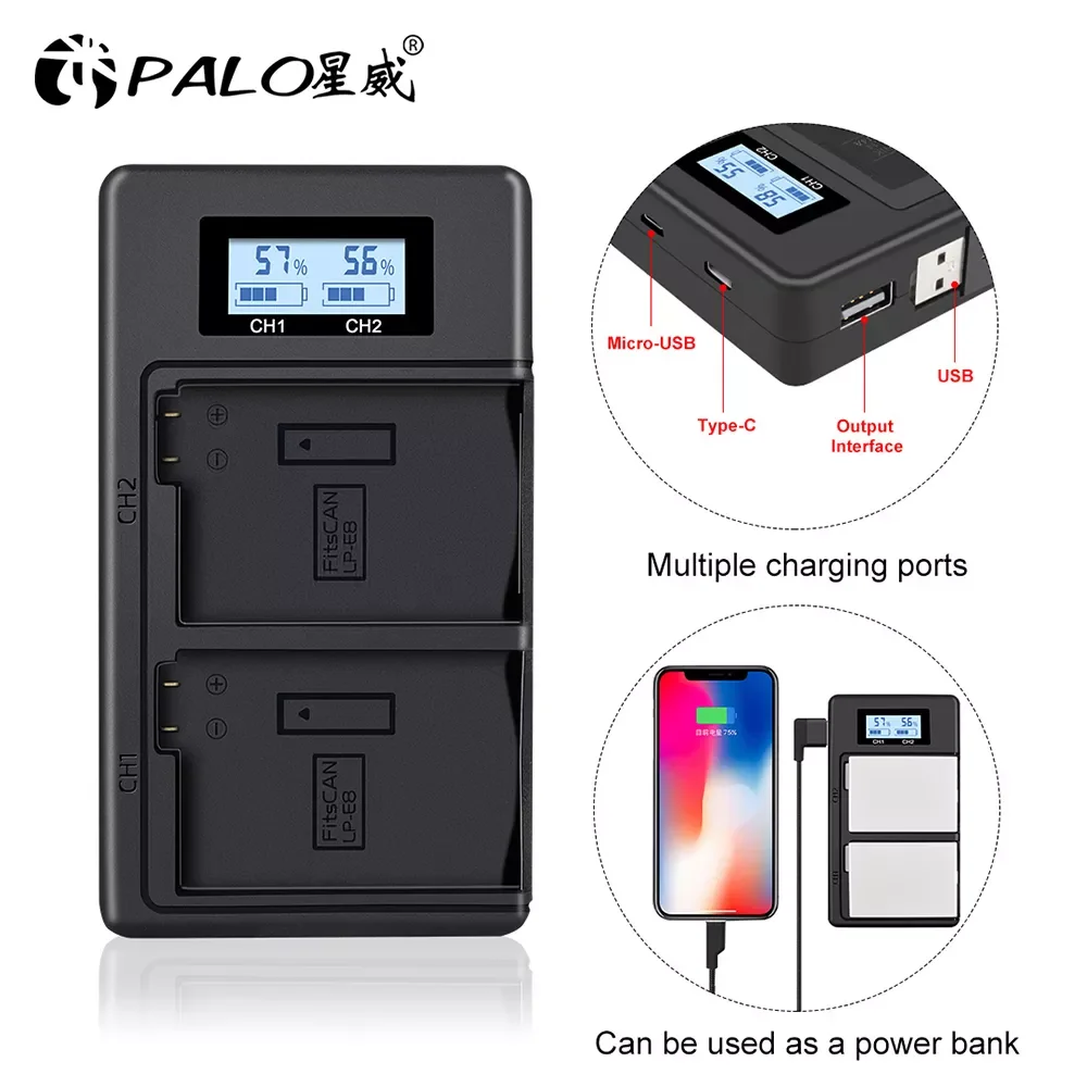 

Зарядное устройство PALO LPE8 LP-E8 LP E8 USB для Аккумуляторов Canon EOS Rebel T3i T2i T4i T5i 600D 550D 650D 700D Kiss X5 X4 X6 X7