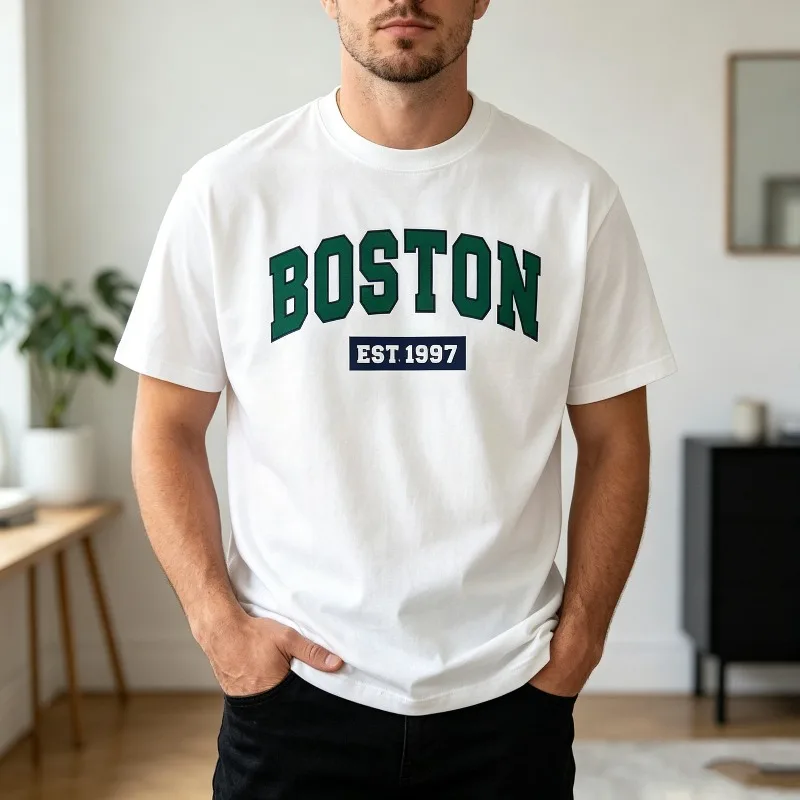 Фото Футболка Boston EST 1997 с графическим принтом, винтажная футболка с принтом города США, унисекс, повседневная футболка с короткими рукавами, футболка оверсайз №3