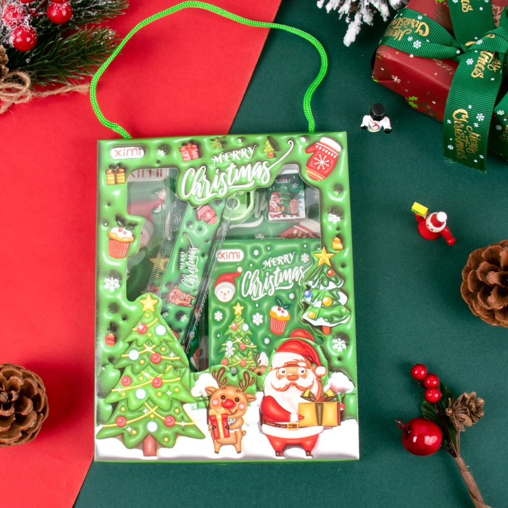 Красно-зеленая Подарочная коробка с рисунком Санты и рождественской елки