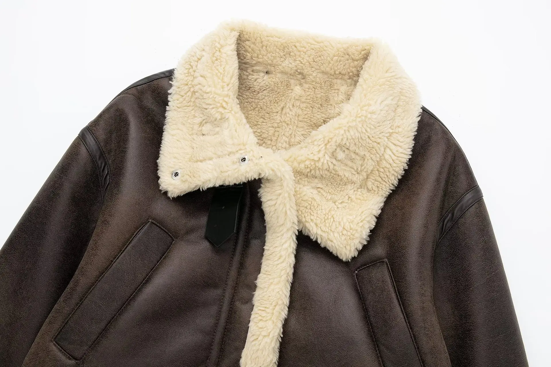 Women's clothing 2022 autumn new hot selling street fashion versatile brown large lapel reversible one-piece jacket short coat