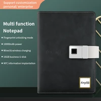 luxury a5 black notebook with white fingerprint lock nfc transfer photo information pu leather cover notecards organizer