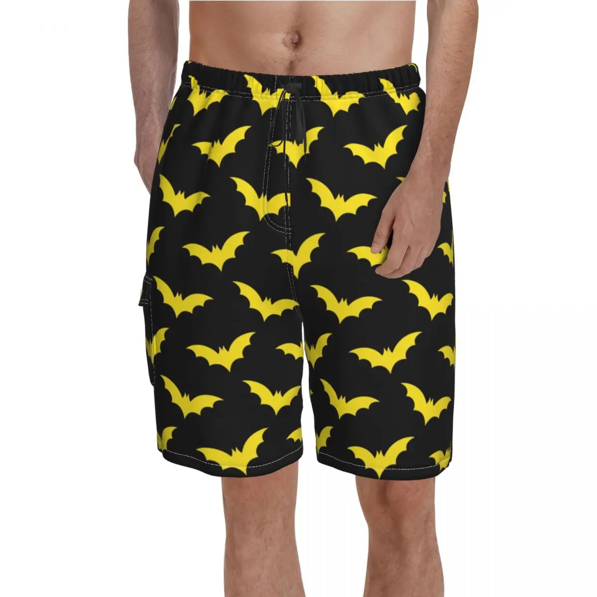 

Gothic Art Print Board Shorts Halloween Yellow Bats Board Short Pants Elastic Waist Comfortable Print Swimming Trunks Plus Size