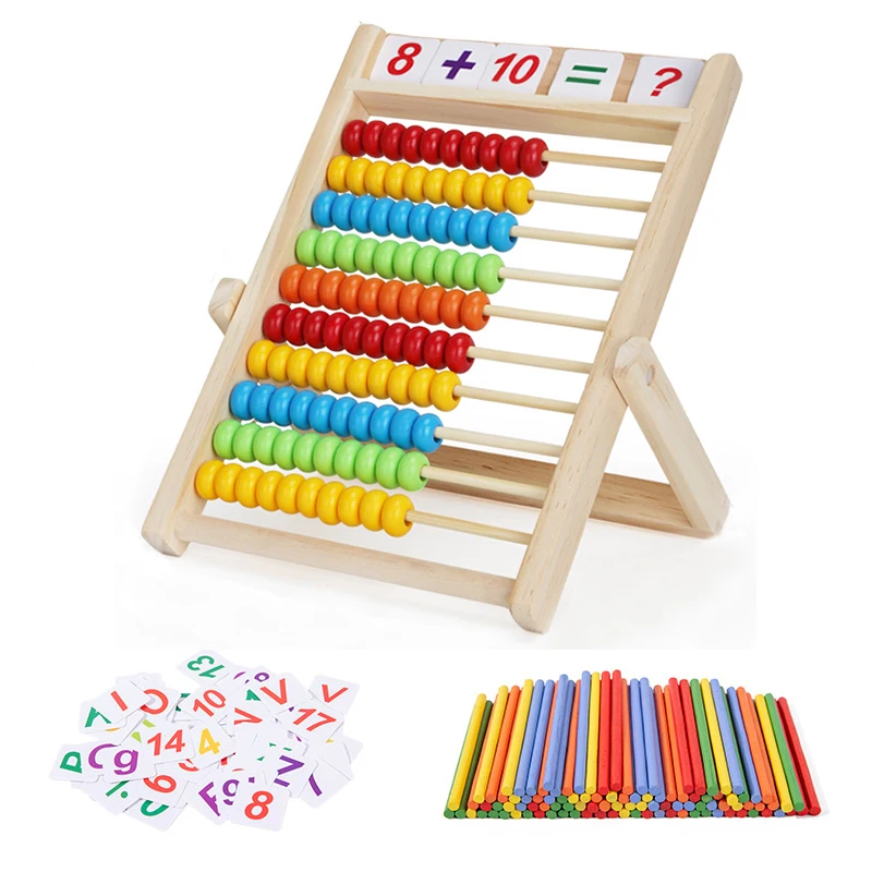 

Math Learning Toy Wooden Frame Abacus With 100 Beads Counting Sticks Number Alphabet Cards Montessori Gift For Toddlers Children