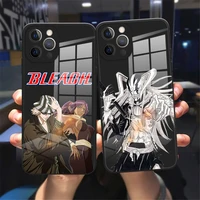 anime bleach kurosaki ichigo glass phone case for iphone11 12 13 pro max xr xs 8 7 plus 12 mini black liquid glass back cover