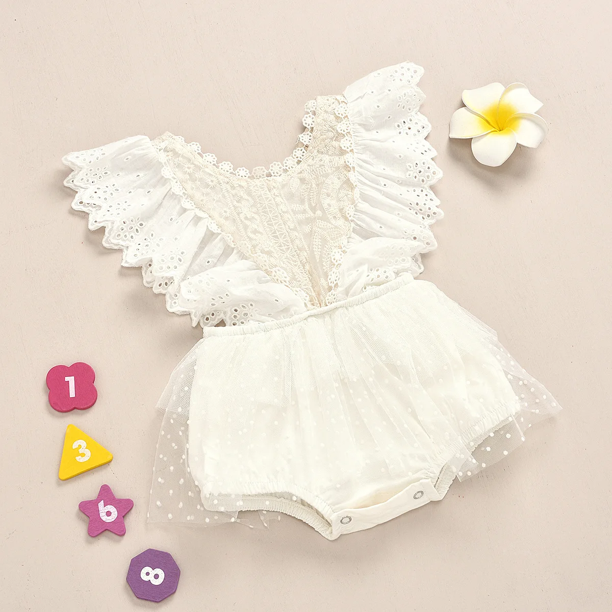 

0-1 Y Girls Jumpsuits Sleeveless Lace O Neck Cotton Bodysuit Ruffled Solid 2023 New Baby Summer Clothing Girl Casual Cute