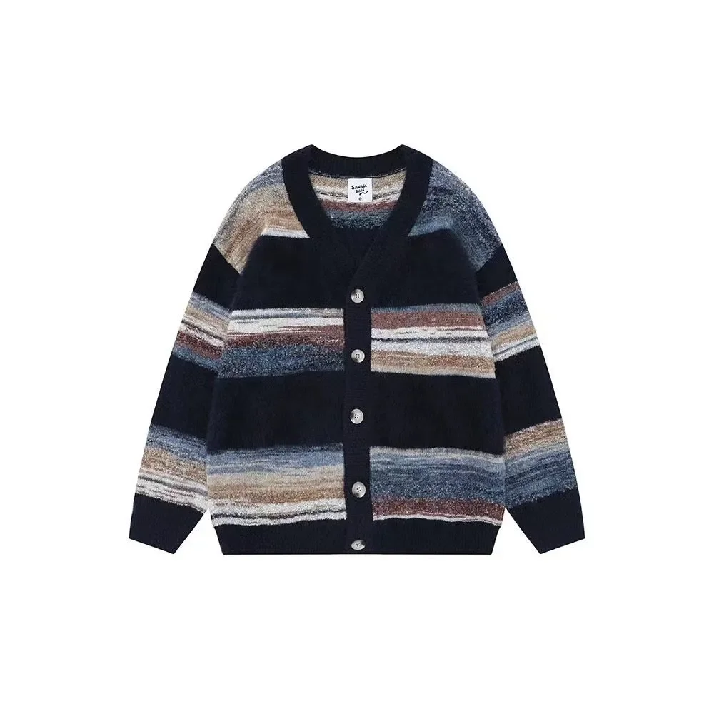 Осень 2024 новая японская винтажная полосатая куртка в стиле Idle вязаный кардиган