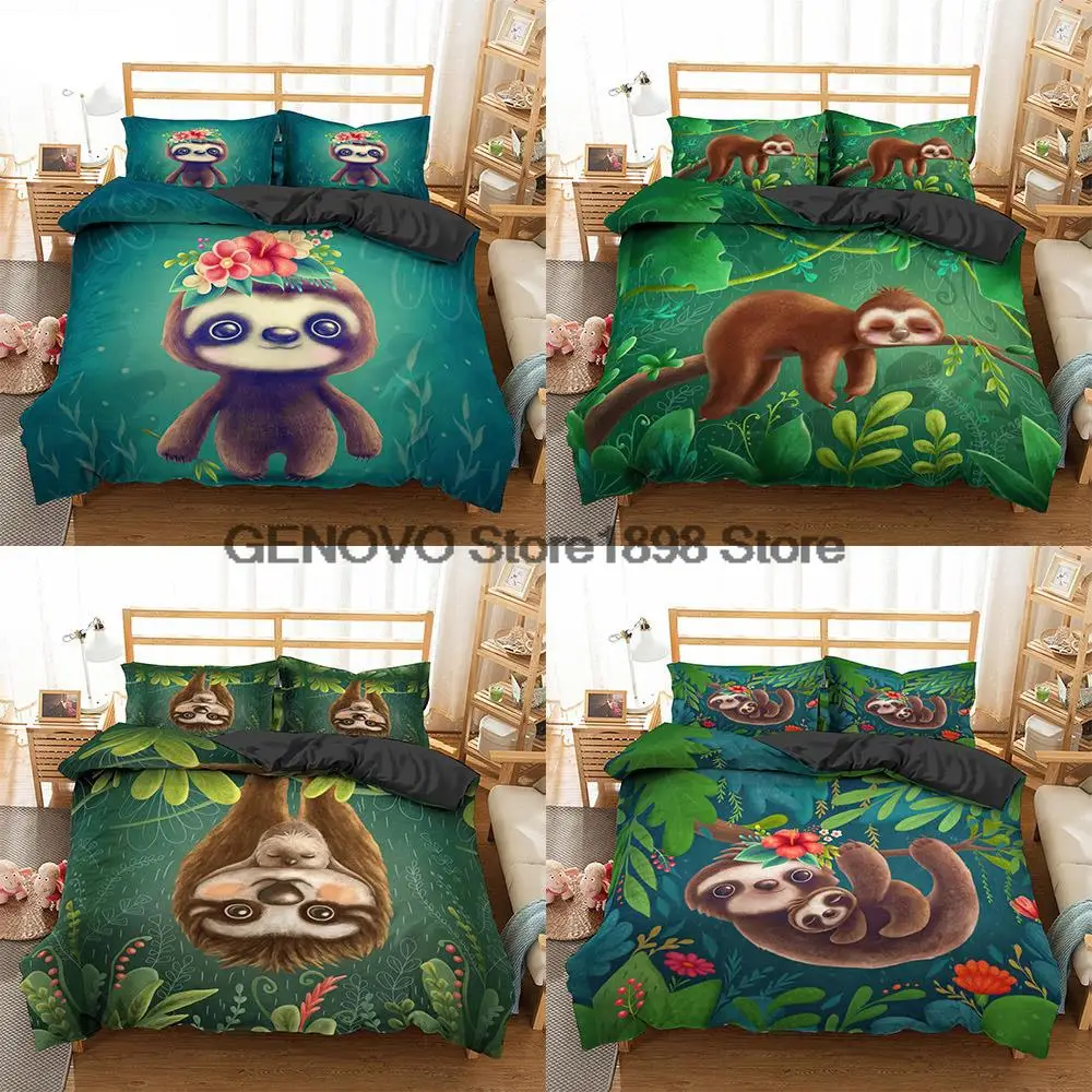 

Lovely Sloth Bedding Set Children Cartoon Duvet Cover Pillowcases Home Textile Bed Sets Single Twin Queen King Size Quilt Covers