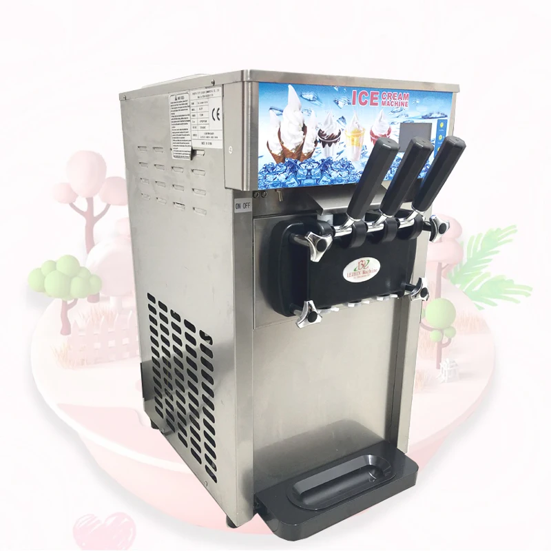 

Dessert Shop Egg Roll Ice Cream Machine Desktop Three Flavor Soft Ice Cream Machine 1200W Ice Cream Making Equipment