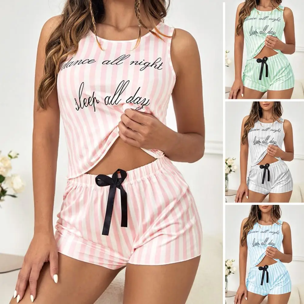 

2 Pcs/Set Stylish Lady Nightclothes Breathable Women Nightie Set Letter Printing Comfortable Lady Pajamas Home Wear