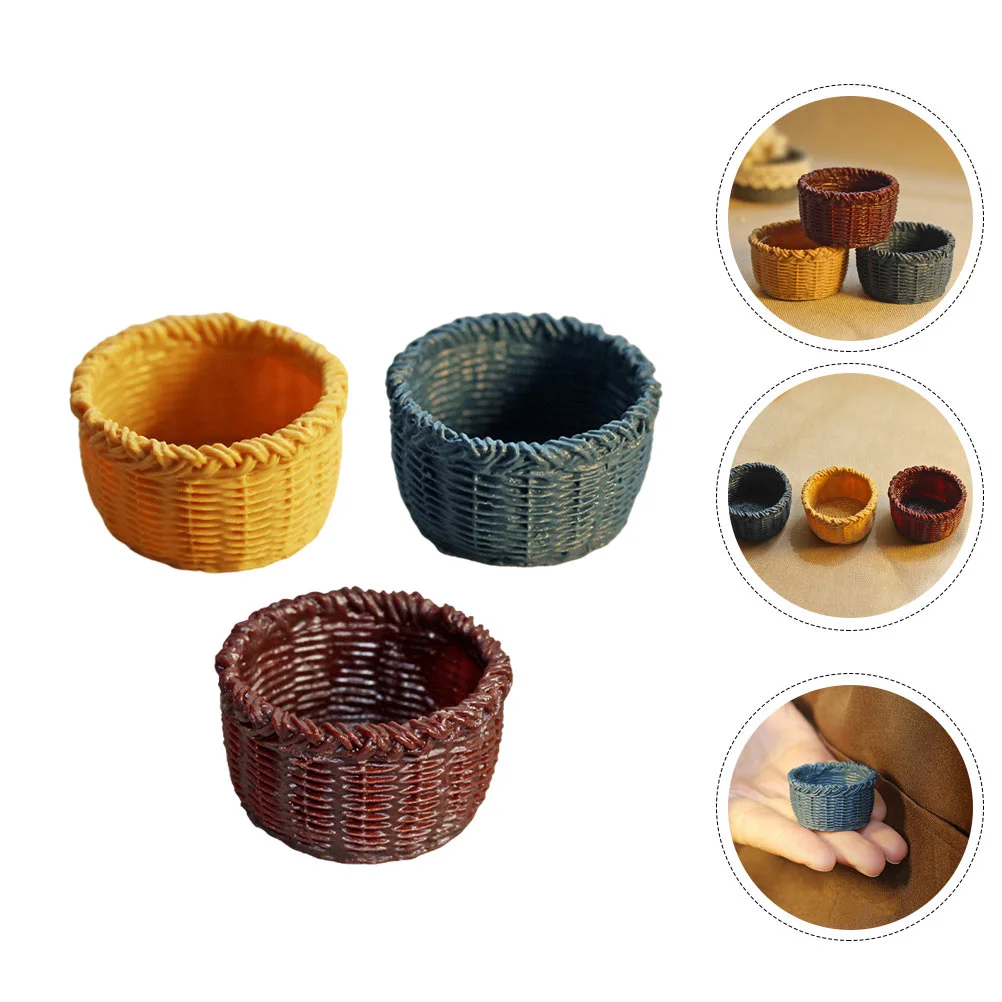 

3Pcs Mini House Decor Mini Basket Model Storage Basket Ornament Resin Basket Model for Girls Boys