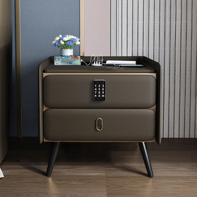 Multi-Function Bedroom Cabinet Luxury Style Smart Nightstand USB Charging Bedside Table With Password Lock Nordic Furniture