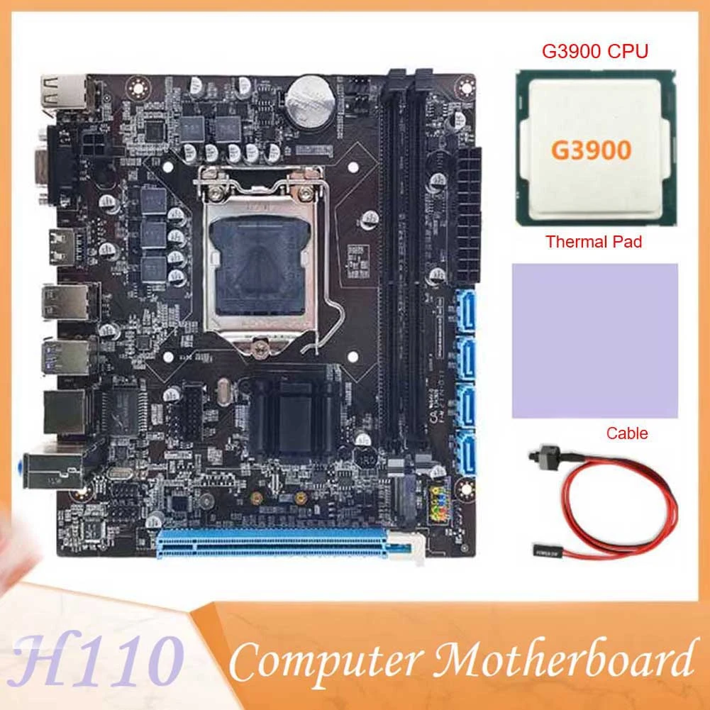 

Материнская плата H110 для компьютера поддерживает двухканальную Память DDR4 LGA1151 6/7 поколения + процессор G3900 + термопанель + кабель переключения