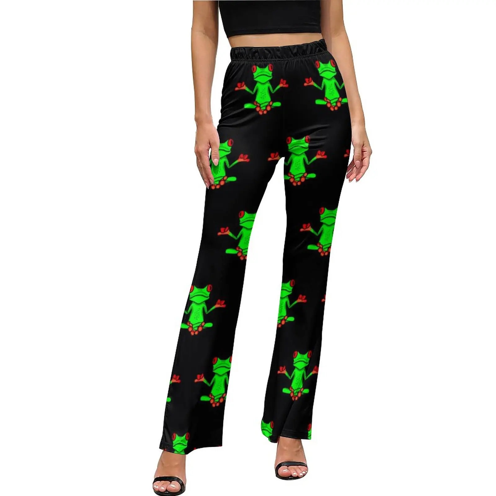 

Zen Tree Frog Casual Pants Female Funny Animal Print Slim Fit Aesthetic Flared Pants Summer Elegant Graphic Trousers