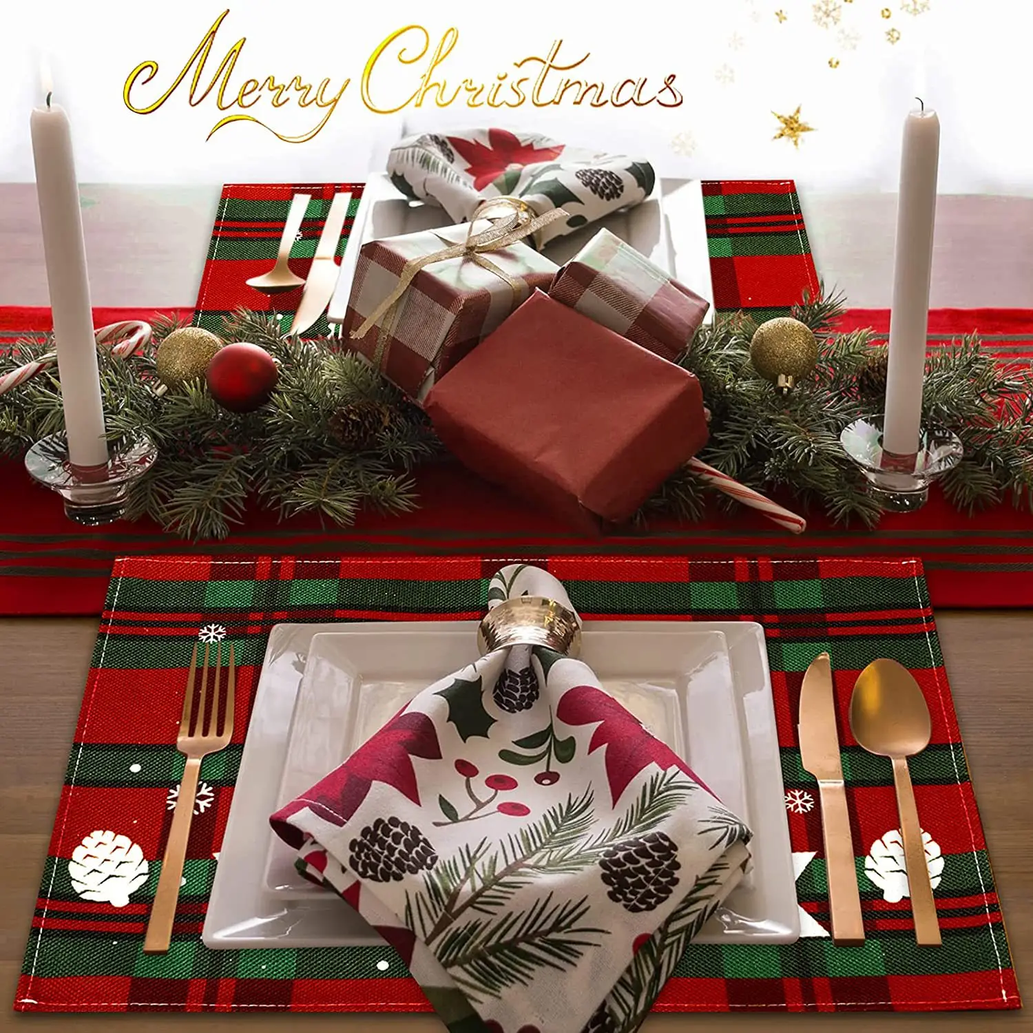 

Рождественские мягкие хлопчатобумажные скатерти обеденный стол Placemat Xmas Tree Elk отпечатанные серии салфеток для домашнего декора ресторана