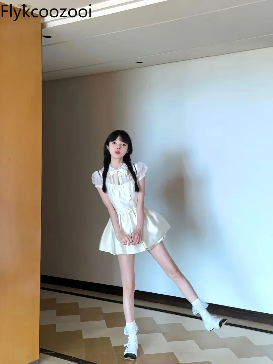 Летний красивый милый костюм из блузки и юбки в иностранном стиле Женский